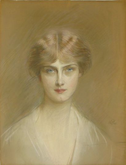 Paul César HELLEU Portrait de Mme de Guiroye (Jeanne Houssaye) Pastel sur toile (traces...