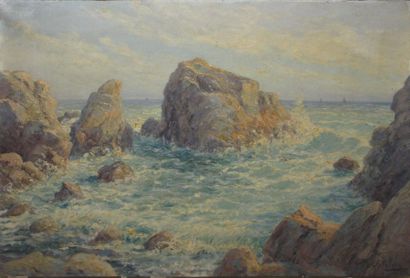 Émile GAUFFRIAUD Écume et rochers, 1920 Huile sur toile, signée et datée en bas à...