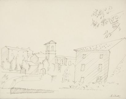 André LHOTE Village de la Drôme Plume et encre noire, signé en bas à droite. 21 x...