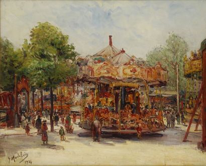 Gustave MADELAIN Fête foraine, 1924 Huile sur toile (légère craquelure en bas à droite...