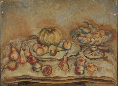 Isaac PAILES Table aux fruits, 1927 Huile sur toile (petits accidents et manques),...
