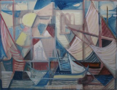 Jean CLUZEAU-LANAUVE Voiles, Venise 1948 Projet de décor à l'aquarelle gouachée,...
