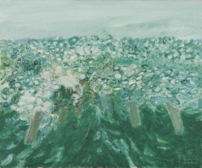 Jean FUSARO Arbres en fleurs, 1968 Huile sur toile, signée en bas à droite, contresignée,...