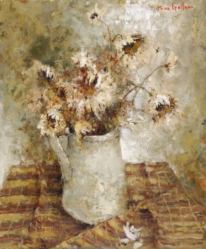 Michel de GALLARD Bouquet au broc blanc Huile sur toile, signée en haut à droite....
