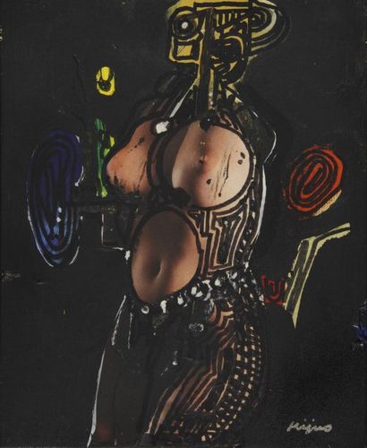 Ladislas KIJNO Le nu tatoué, de la série ?Retour de Tahiti ?, 1989 Peinture et collage...