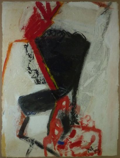 Serge HELENON Sans titre rouge et noir Technique mixte sur papier, signé en bas à...