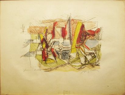 Jacques VILLON Jardin de Puteaux Lithographie en couleurs E. A., signée en bas à...