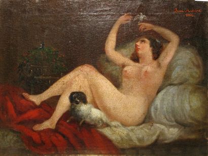 ÉCOLE FRANÇAISE du XIXe siècle Allégorie du jeu de l'amour Huile sur toile (craquelures),...