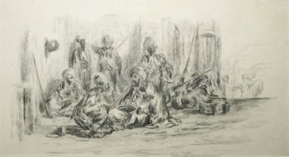 Genre d'Alexandre Gabriel DECAMPS Orientaux Fusain et crayon noir (lavé). 26 x 48...