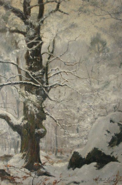 Paul LOUCHET Chêne sous la neige Huile sur toile, signée en bas à droite. 46 x 33...