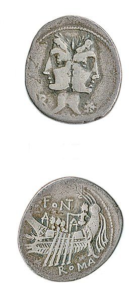 ROME, République, C.Fonteius (114 -113). Denier à la tête janiforme de Fons, fils...