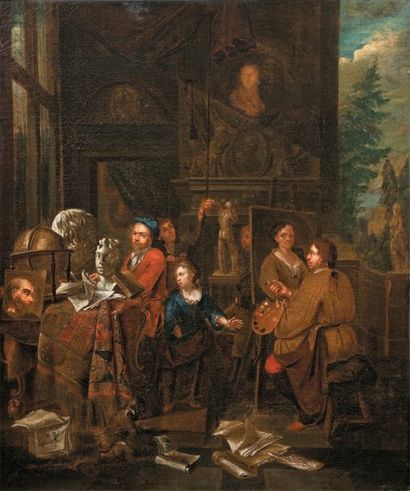 null BOSSCHE Balthasar van den (Attribué à)
(Anvers 1681-1715)
L'atelier du peintre...