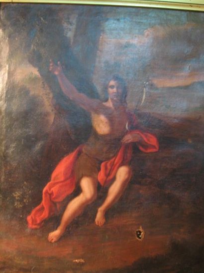 ECOLE FRANCAISE du XVIIIe siècle Saint-Jean Baptiste au désert Huile sur toile. (accident...