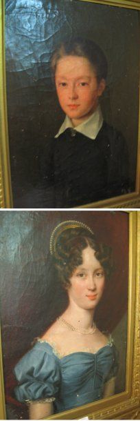 ECOLE FRANCAISE (premier tiers du XIXe siècle) 1- Portrait de jeune femme en buste,...