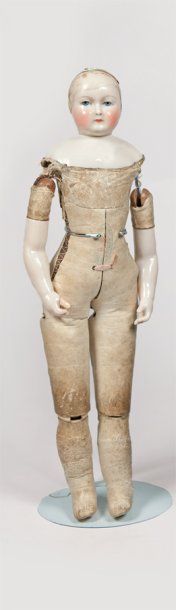 LEONTINE ROHMER (1860) Poupée de mode parisienne avec tête en porcelaine bouche fermée,...