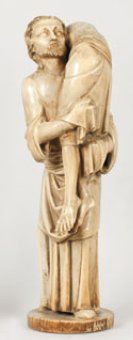 null Importante Sculpture en ivoire d'un saint personnage portant le corps du christ...