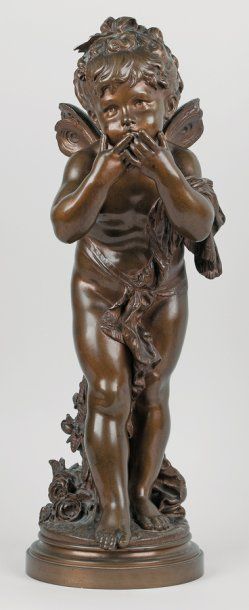 Auguste MOREAU Amour aux ailes de papillons Bronze. Haut. : 45 cm.