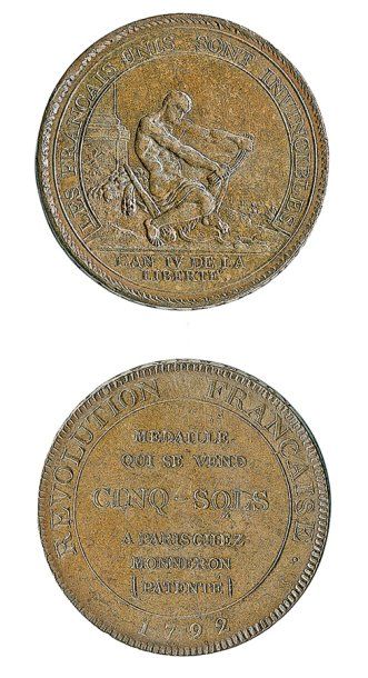 IDEM. Monneron de 5 sols à l'Hercule, 1792. VG 295. Superbe