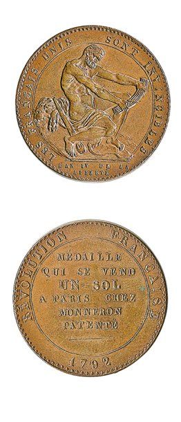 IDEM. Monneron d'un sol à l'Hercule, 1792, tranche lisse (refrappe). VG 298v. Su...