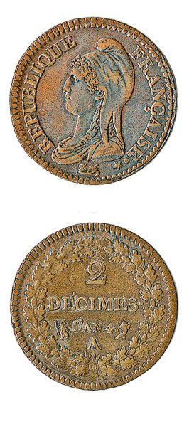 DIRECTOIRE (1795 -1799). Deux décimes de Dupré, an 4 Paris. G 300. Superbe