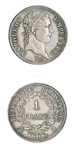 IDEM. 1 franc, 1808 La Rochelle. G 466. Superbe exemplaire à patine irisée