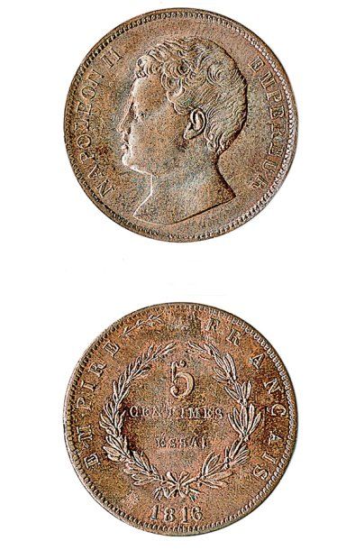 IDEM. Essai du 5 centimes cuivre 1816. G 133. Presque superbe