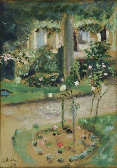 ADRION Lucien, 1889-1953 Coin de jardin, 1927 peinture sur papier signé et daté en...