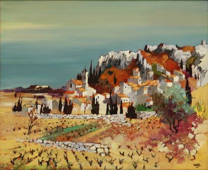 HOSOTTE Georges, né en 1936 Roquefort des Corbières, 1990 huile sur toile signée...