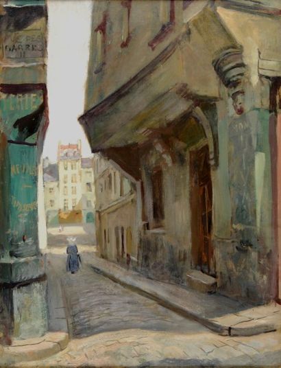 JONAS Lucien, 1880-1947 Rue Grenier au sel huile sur papier marouflé sur panneau...