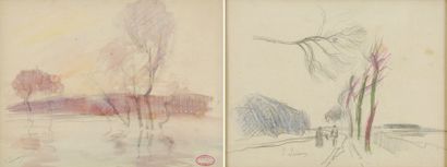 LOISEAU Gustave, 1865-1935 Les inondations au crépuscule aquarelle (légères rousseurs),...