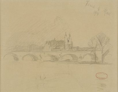 LOISEAU Gustave, 1865-1935 Le pont de Tours, 4 mars 1914 dessin à la mine de plomb...