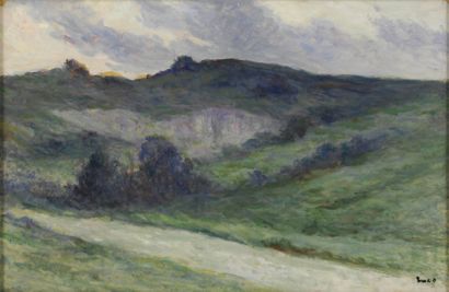LUCE Maximilien, 1858-1941 Chemin devant une colline huile sur papier marouflé sur...