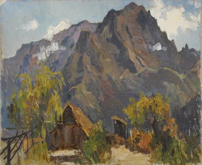 MARTIN Maurice, 1894-1978 Cabane et montagne huile sur toile cachet au dos de la...