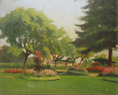 BILLIARD Louis Victor Marie, 1864-1952 Le jardin du chef de gare huile sur carton...