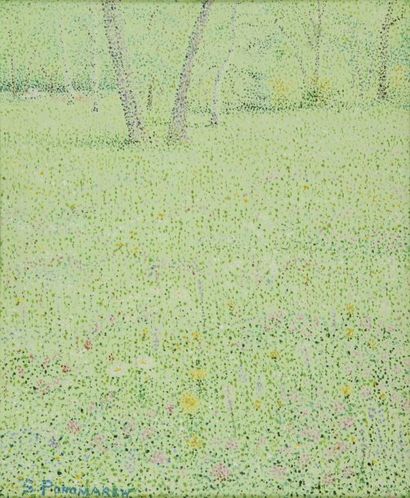 PONOMAREW Serge, 1911-1984 Prairie fleurie huile sur toile signée en bas à gauche...