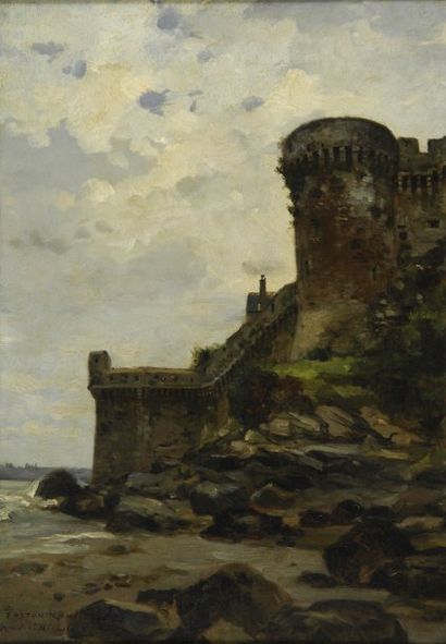 ROULLET Gaston, 1847-1925 Le Mont Saint Michel huile sur papier marouflé sur toile...