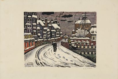 SAINT-DELIS Henri Liénard de, 1878-1949 Honfleur sous la neige, janvier 1933 gravure...