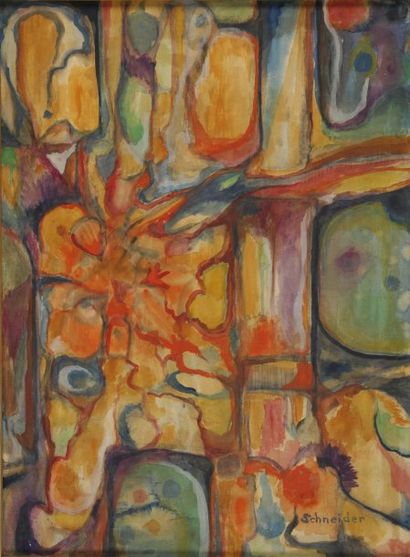 SCHNEIDER, XXe siècle Composition colorée gouache signée en bas à droite 75x55 c...