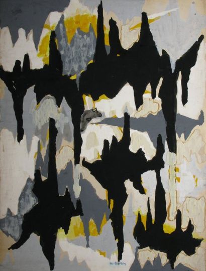 BURTIN Marcel, 1902-1979 Sans titre noir et jaune technique mixte sur papier marouflé...