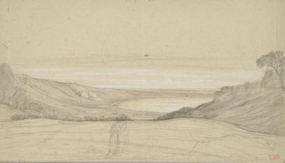 CABAT Louis, 1812-1893 Paysage d'Italie, 22 mai 1837 crayon noir et rehauts de blanc...