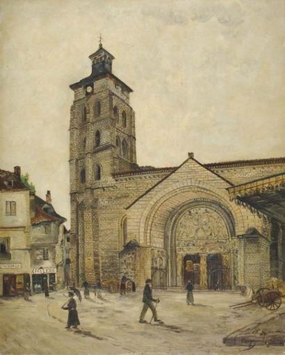 FARGE Pierre, 1878-1947 L'église de Beaulieu (Corrèze) huile sur toile signée en...