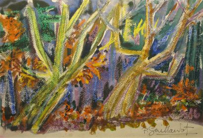 GAILLARDOT Pierre, 1910-2002 Deux arbres gouache sur papier signé en bas à droite...