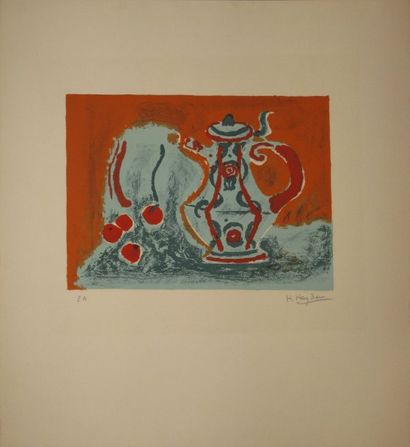 HAYDEN Henri, 1883-1970 Théière et cerises lithographie en couleurs EA signée en...