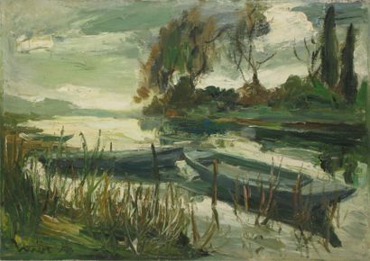 HERBO Fernand, 1905-1995 La Marne à Luzancy huile sur toile signée en bas à gauche,...