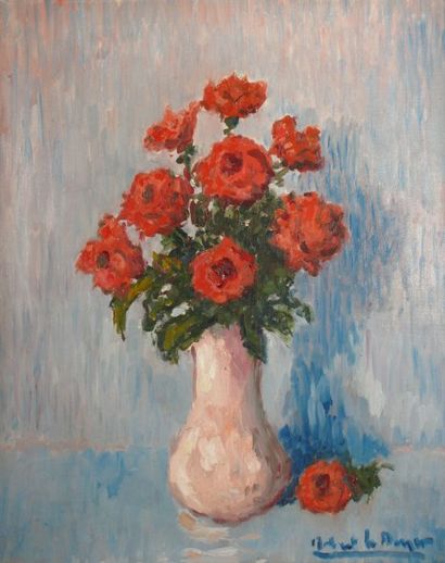 LE BERGER Robert, 1905-1972 Bouquet de roses rouges huile sur toile signée en bas...