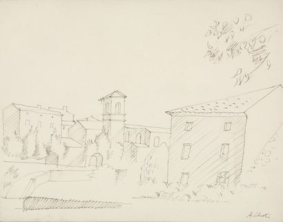 LHOTE André, 1885-1962 Village de la Drôme plume et encre noire signé en bas à droite...