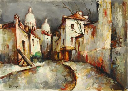 LOURENÇO Armand, 1925-2004 Ruelle à Montmartre peinture sur toile signée en bas à...