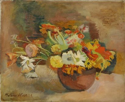 MARRE Hélène, XXe siècle Bouquet au pot en grès huile sur toile signée en bas à gauche...