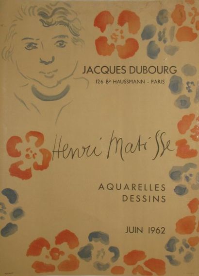 MATISSE Henri, d'après Exposition galerie Jacques Dubourg, juin 1962 affiche lithographique...