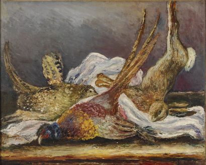 PAILES Isaac, 1895-1978 Gibier sur une table huile sur toile rentoilée (manques et...